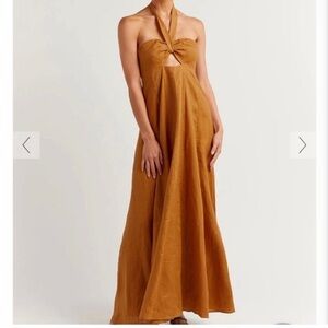 NWOT DISSH VERDES TANGERINE LINEN MIDI DRESS, Size 4/AUS 8